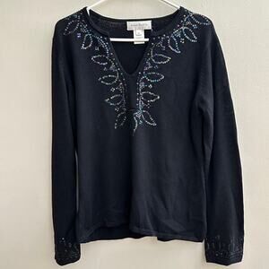 Susan Bristol Vintage y2K Beaded Sequin Embellished Sweater New Years Holiday